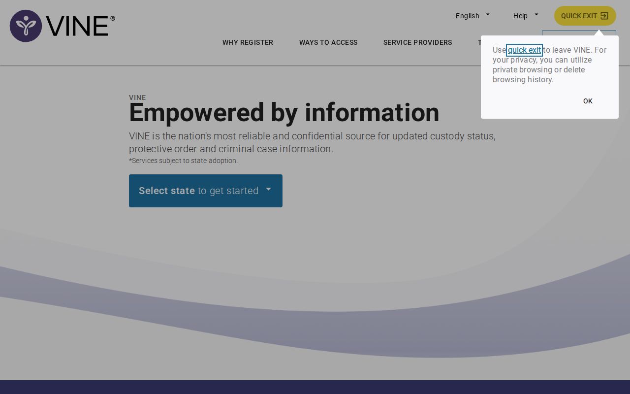 VINELink official custody notification search interface