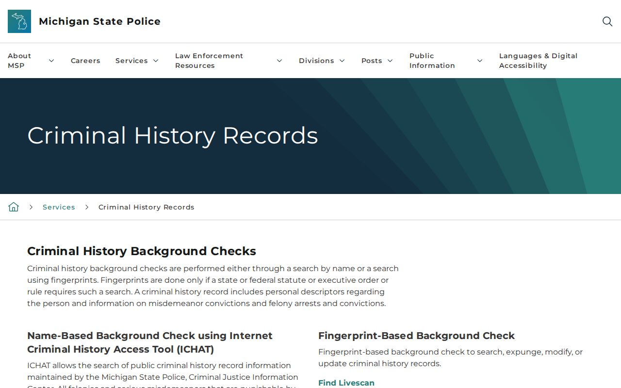 Hillsdale County criminal history access through Michigan State Police