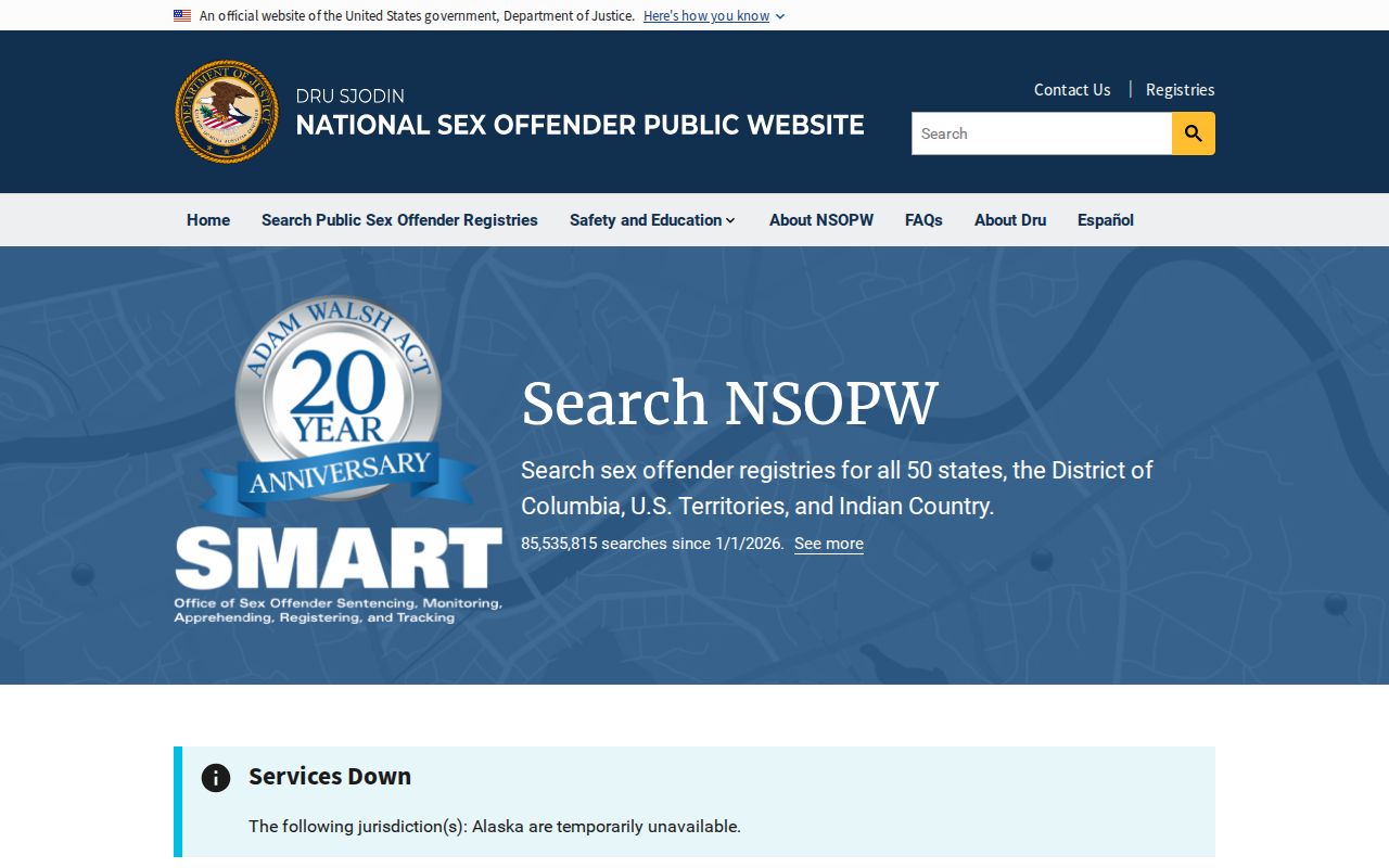 National Sex Offender Public Website used for cross-state searches near Hillsdale County