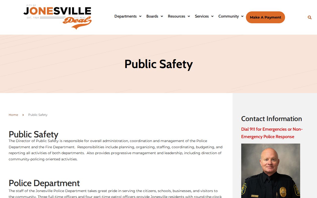 Jonesville criminal history records at the Public Safety department